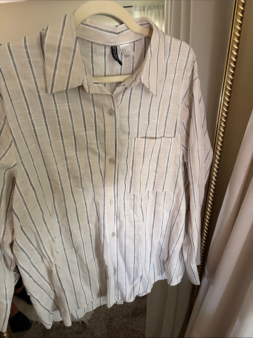 GAP Cream Button-Down Shirt with Navy Stripes